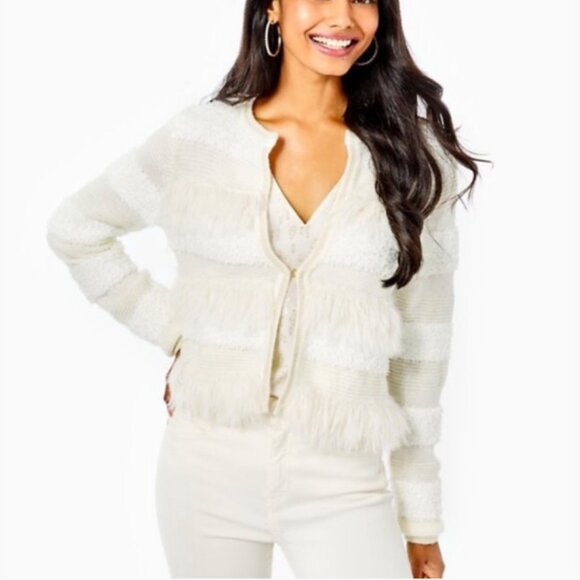 Lilly Pulitzer Sweaters | Lilly Pulitzer Pelham Cardigan | White | Large - Picture 1 of 11